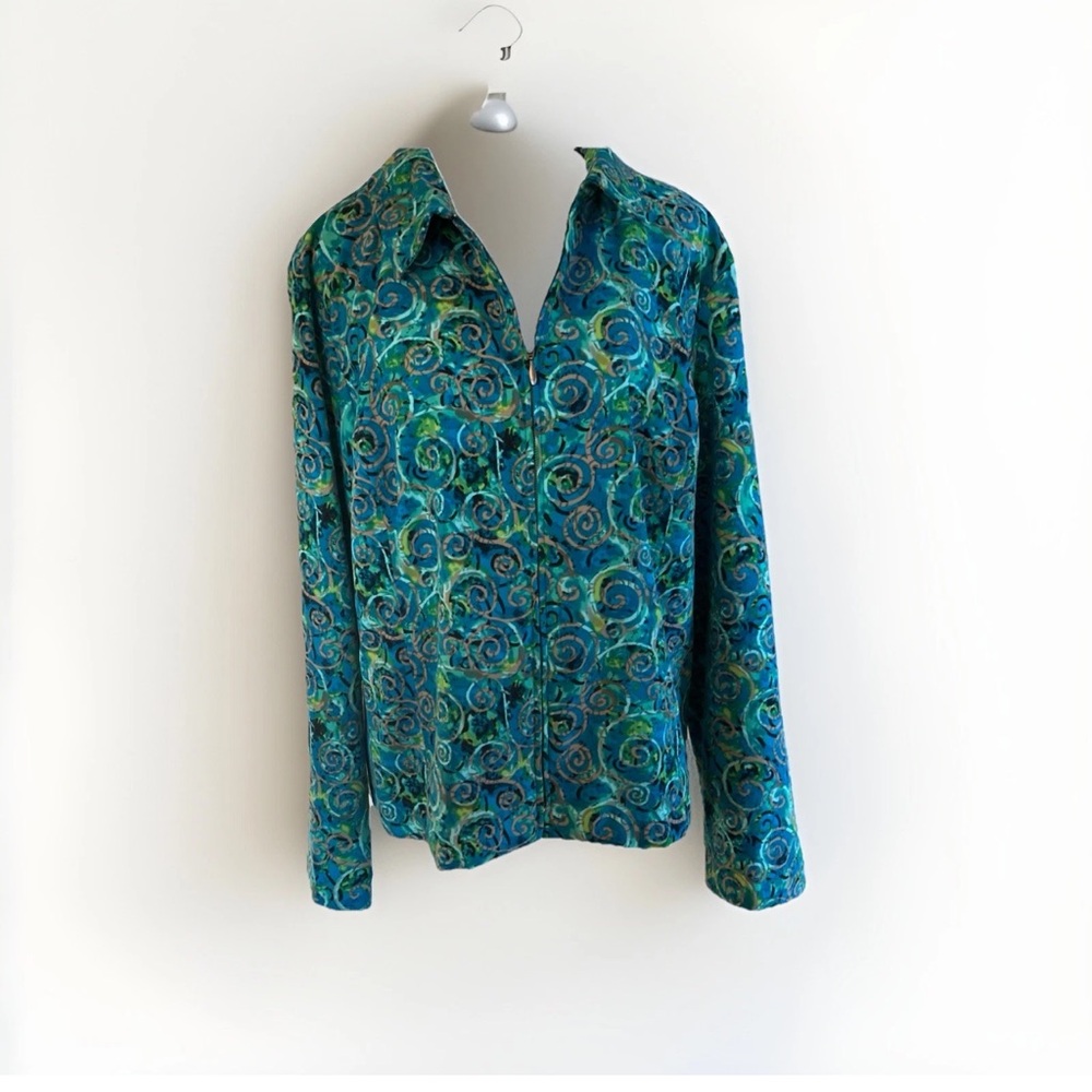 Christopher & Banks Full Zip Jacket Blue Green Multicolor Side Pockets Size XL